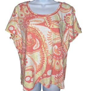 Talbots Woman Pink Orange Paisley Short Sleeve Top Sz 1X Flowy Coastal Boho